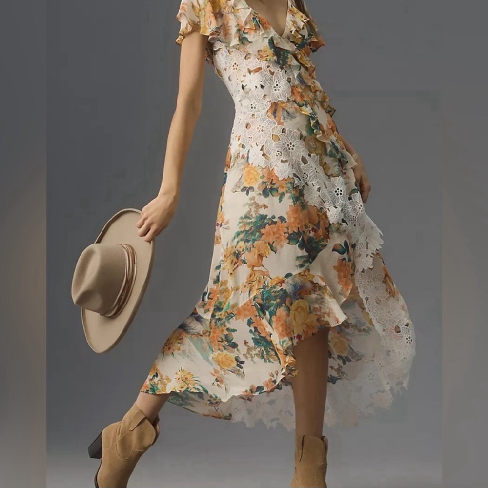 ANTHROPOLOGIE “V-NECK RUFFLE LACE SLIP DRESS *NWT $258.00 *SIZE 14